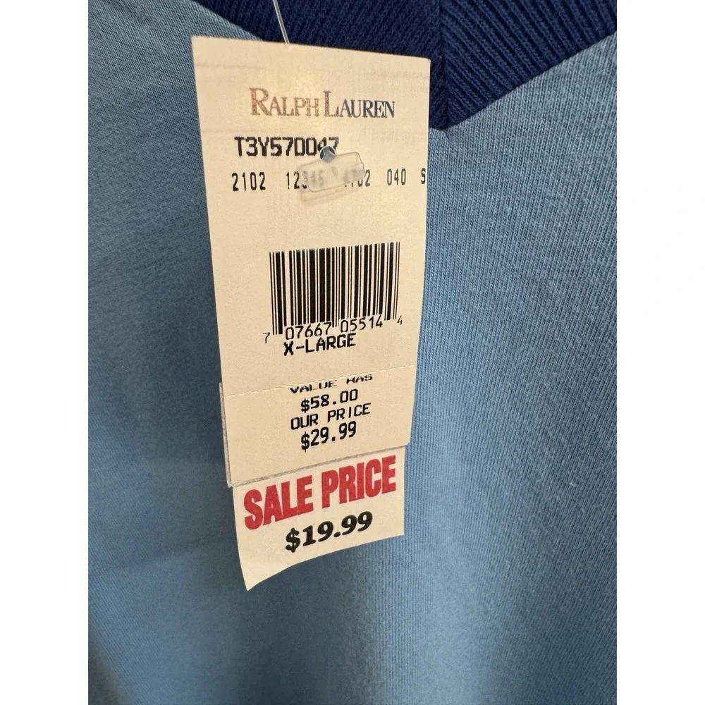 NWT Vintage Y2K Ralph Lauren Polo Jeans Co Logo V-neck T-shirt Size XL Blue